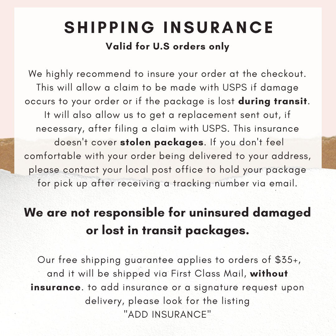 a piece of paper with a message stating shipping insurance