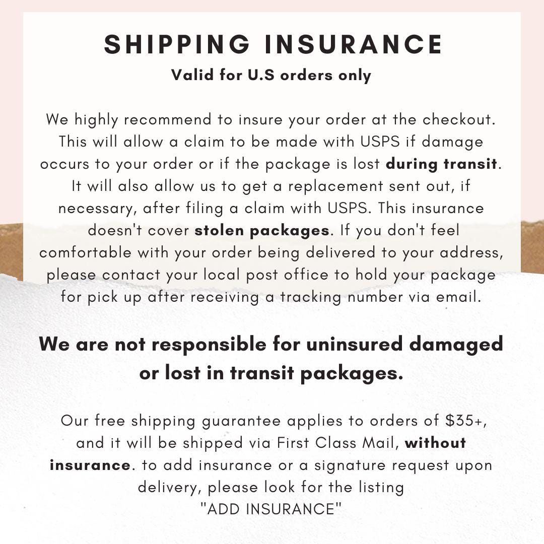 a piece of paper with a message stating shipping insurance
