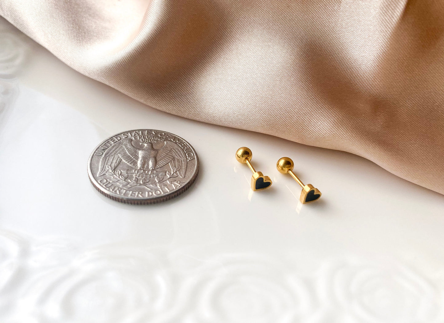 Tiny Black Heart Screw Back Earrings - Hypoallergenic Surgical Steel