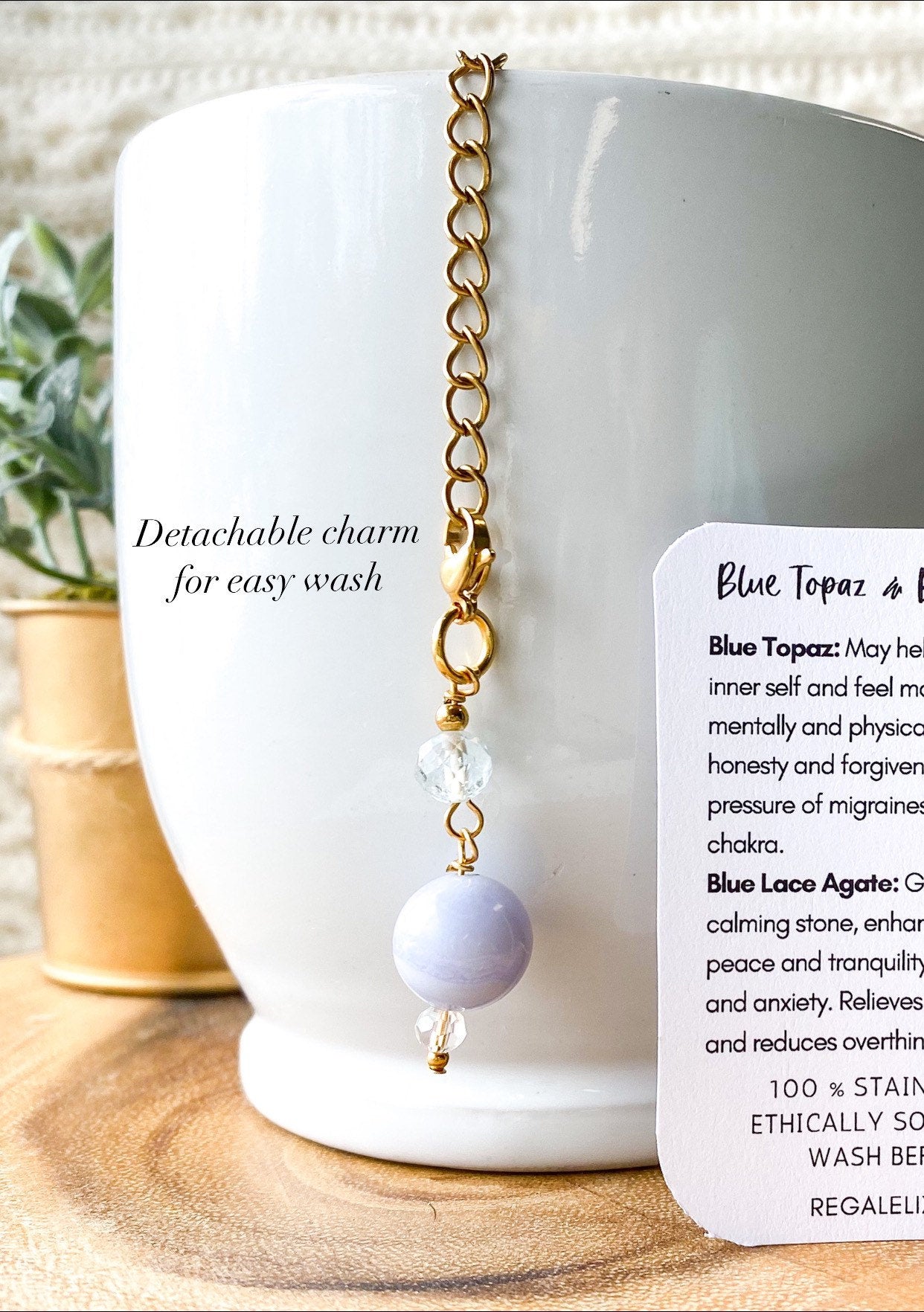 Crystal Tea Infuser Set - Blue Lace Agate Design with Tea Strainer and Crystals - Ideal Gift for Tea Lovers