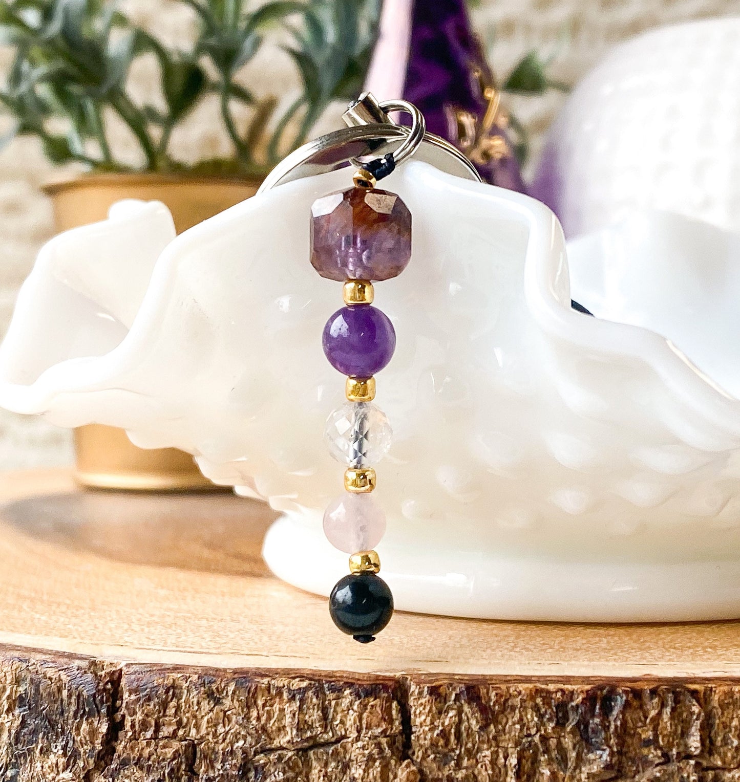 Super 7 Crystal Jewelry and Keychain Set with Amethyst Keychain for Success