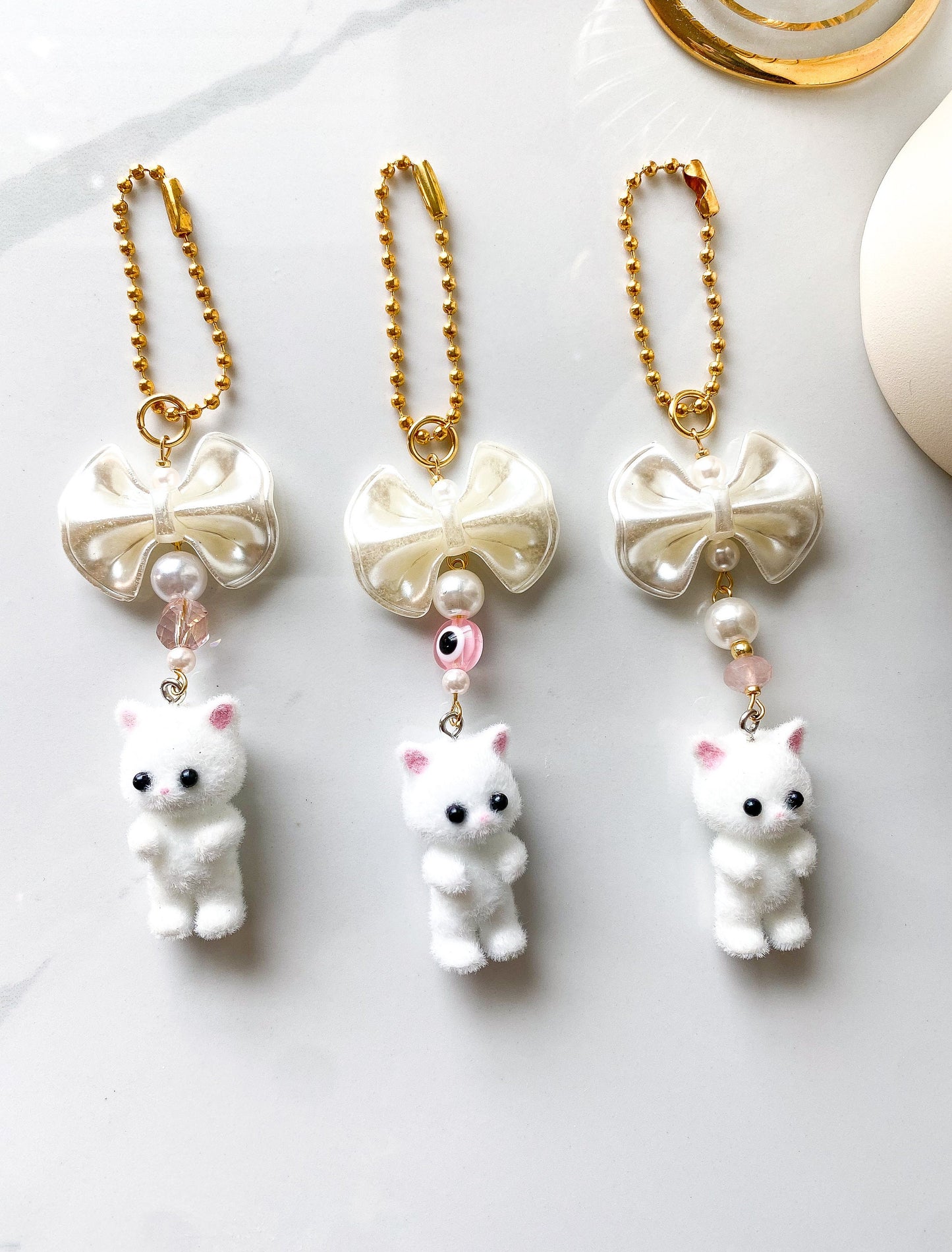 White Cat Tumbler Charm