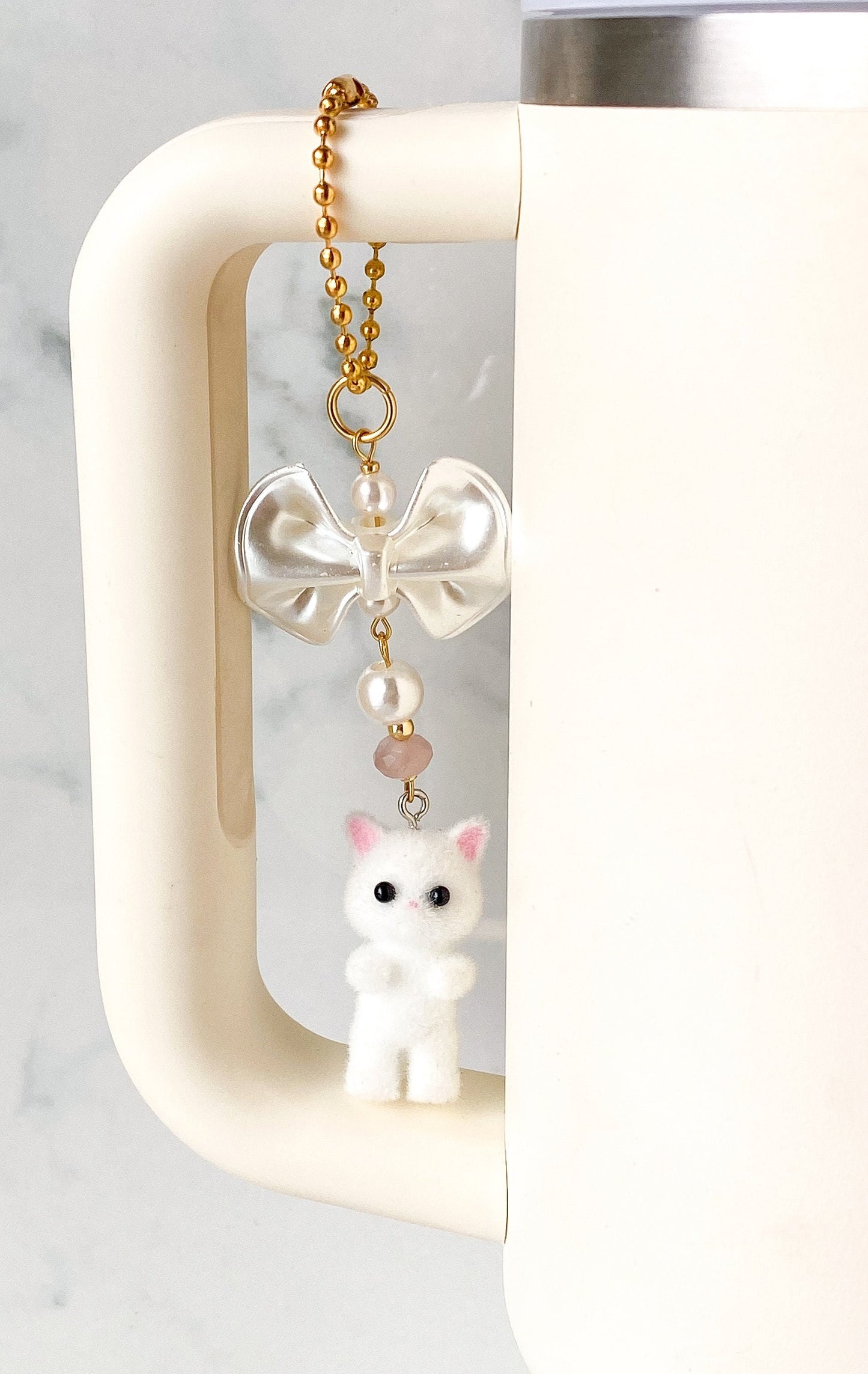 White Cat Tumbler Charm