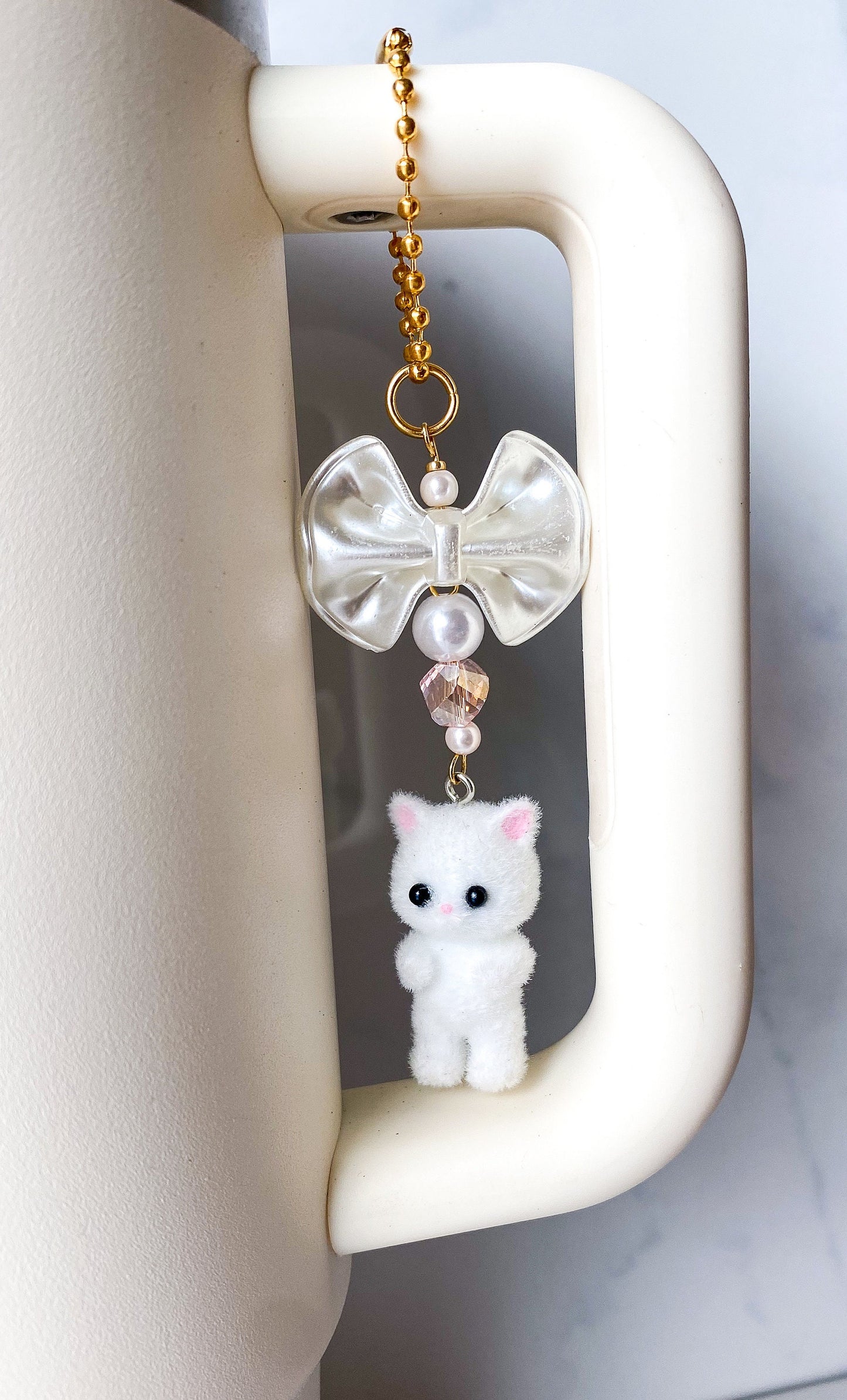 White Cat Tumbler Charm