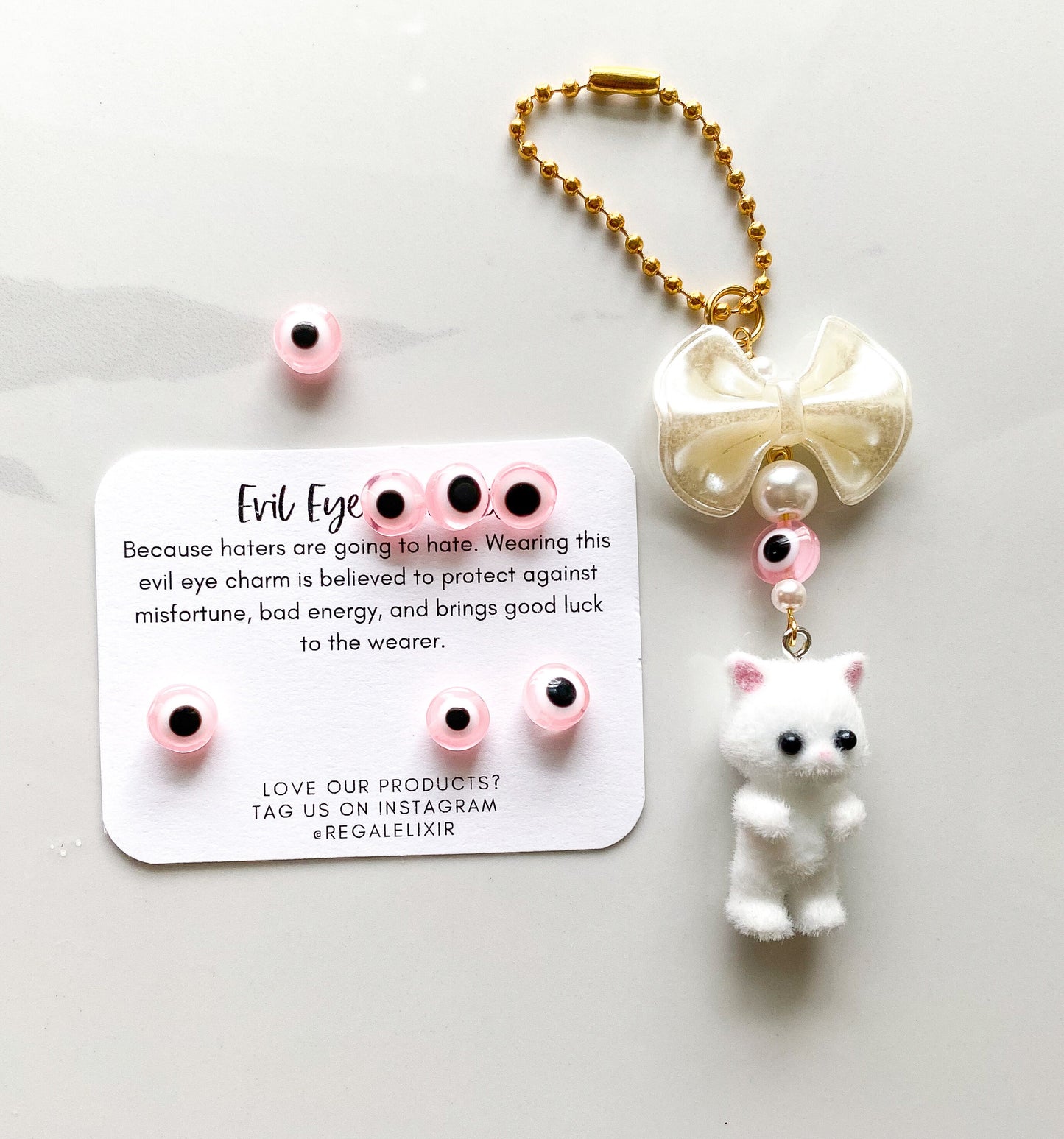 White Cat Tumbler Charm