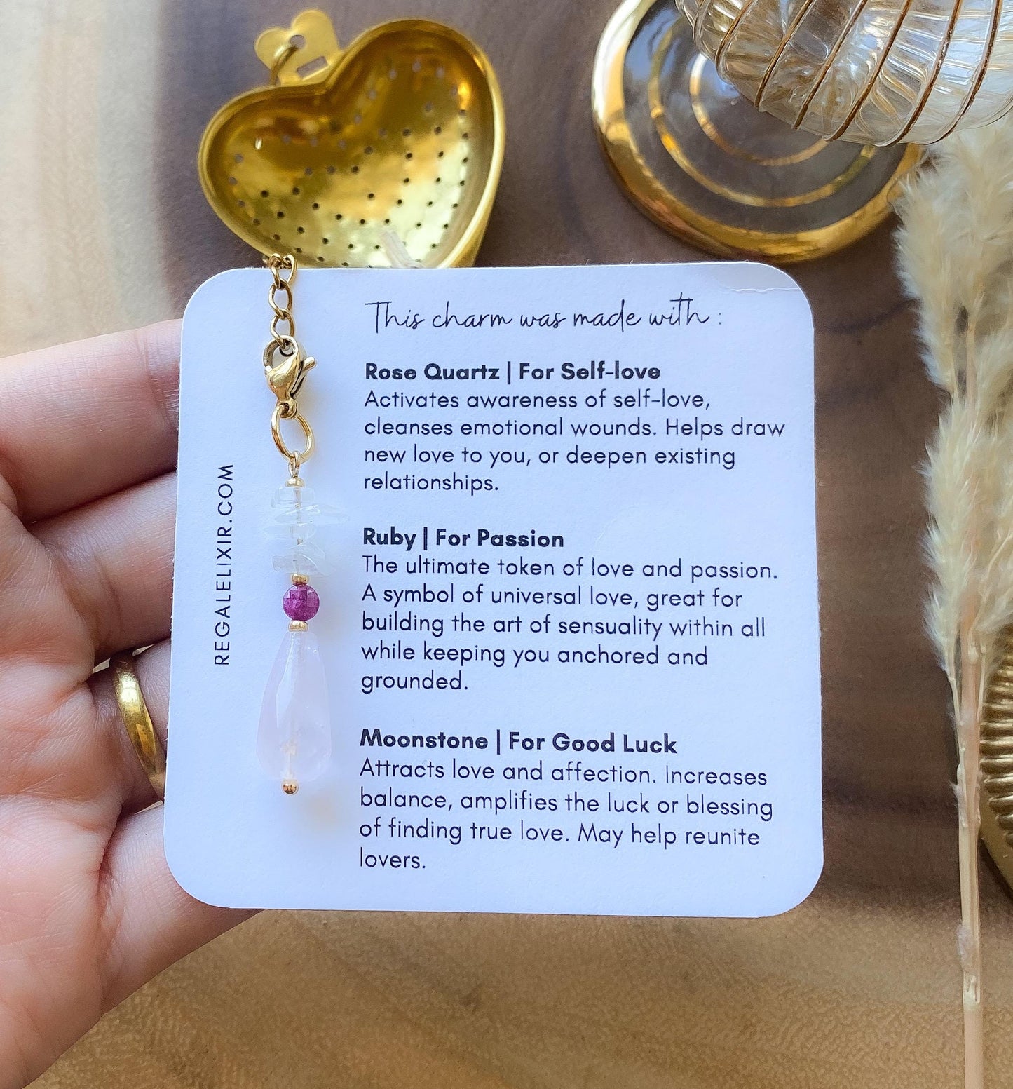 Attract love - Crystal Tea Infuser with Heart Strainer - Gift for Tea Lovers