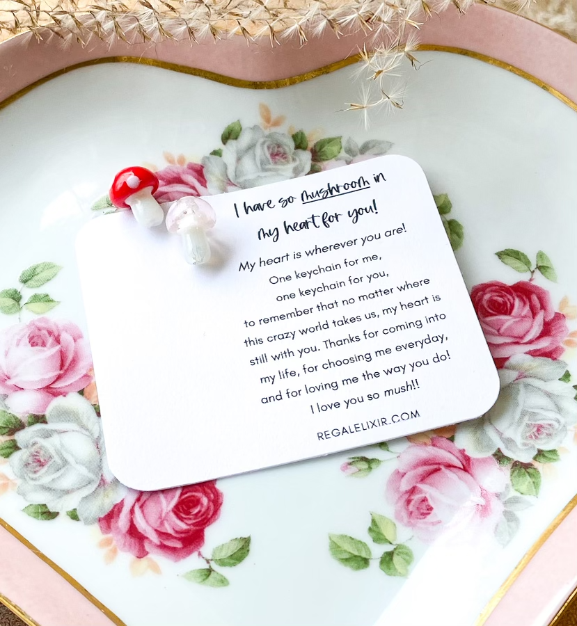 Angelite & Mushroom Magnetic Heart Keychain