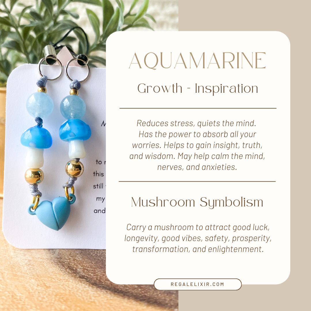 Aquamarine & Mushroom Magnetic Heart Keychain