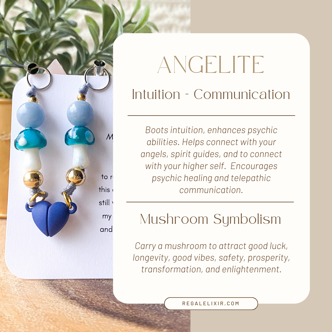 Angelite & Mushroom Magnetic Heart Keychain