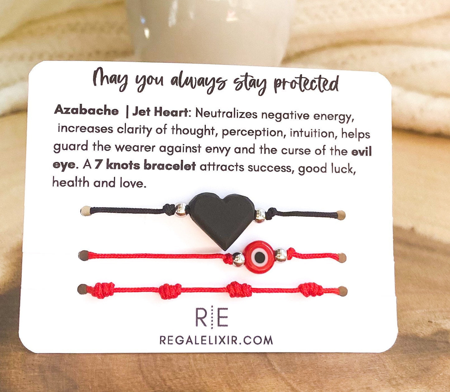 Azabache Heart | 7 nudos | Evil Eye Set - Silver beads