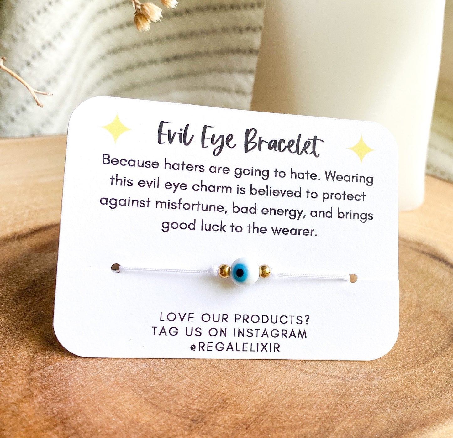 White Evil Eye Bracelet - Round Bead