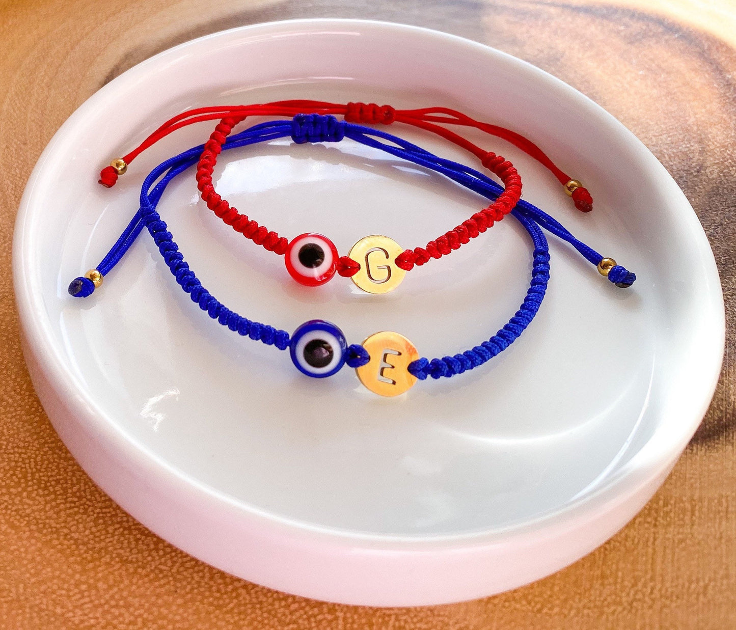 Red Evil Eye Bracelet with Initial