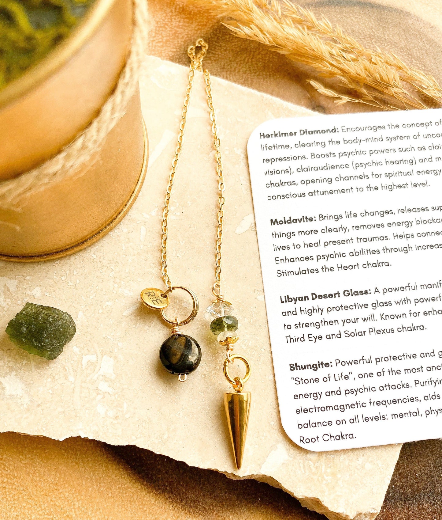 Moldavite | Herkimer | Libyan Desert Glass Pendulum