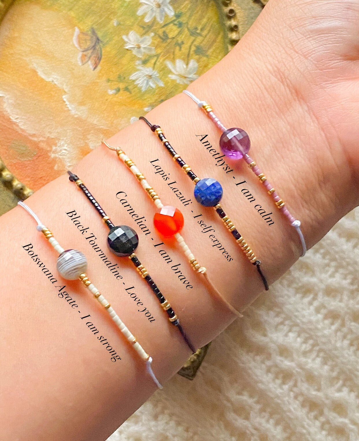 Black Tourmaline coin bracelet | LOVE YOU - Morse code