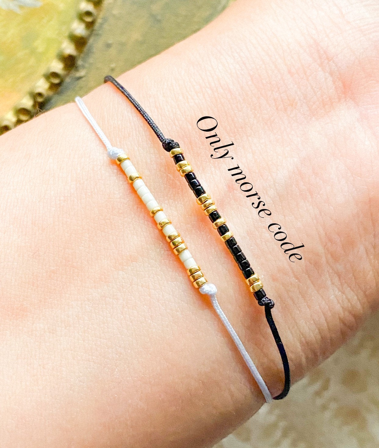 Black Tourmaline coin bracelet | LOVE YOU - Morse code