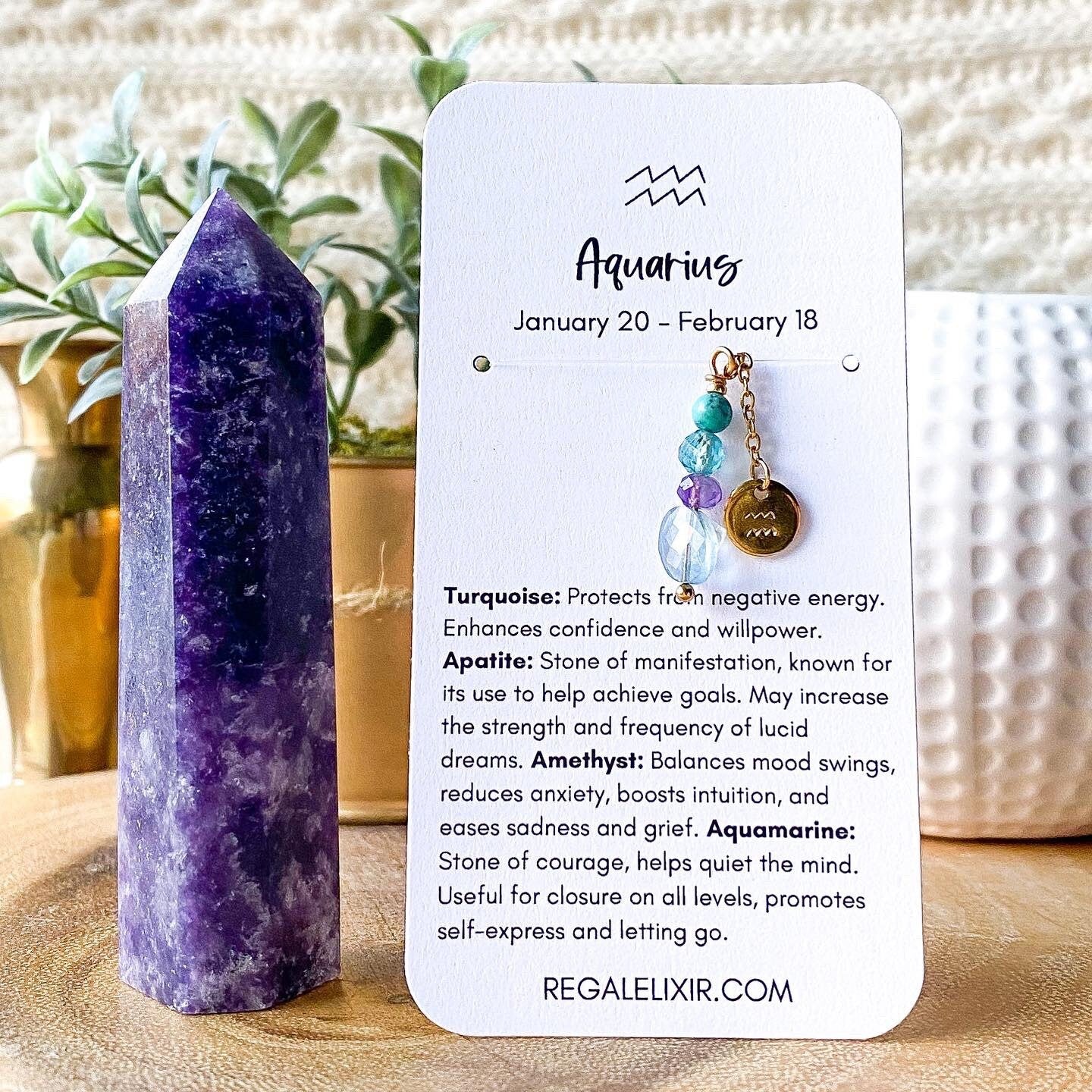 Aquarius Zodiac Necklace with crystals