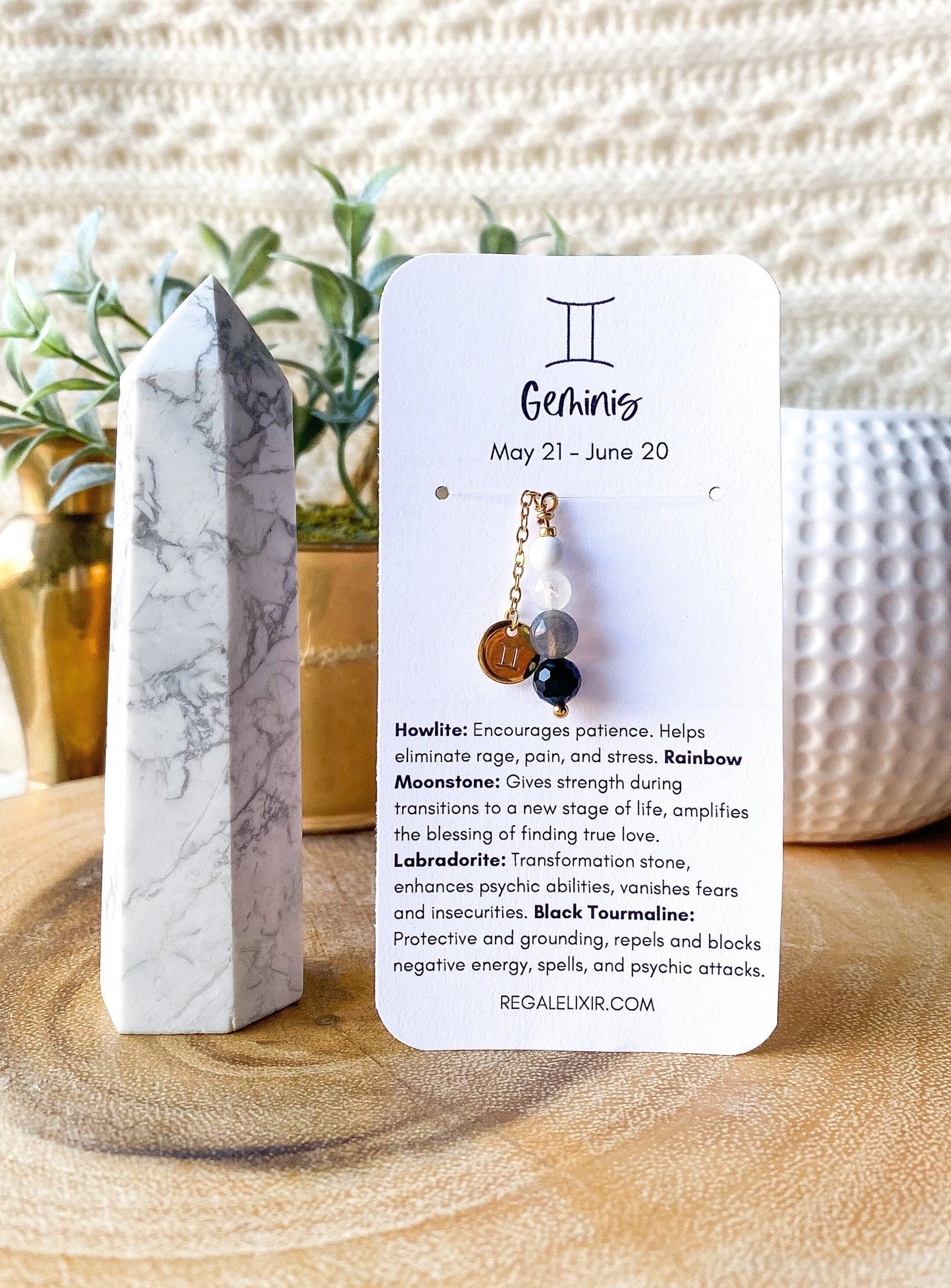 Gemini Zodiac Necklace with crystals