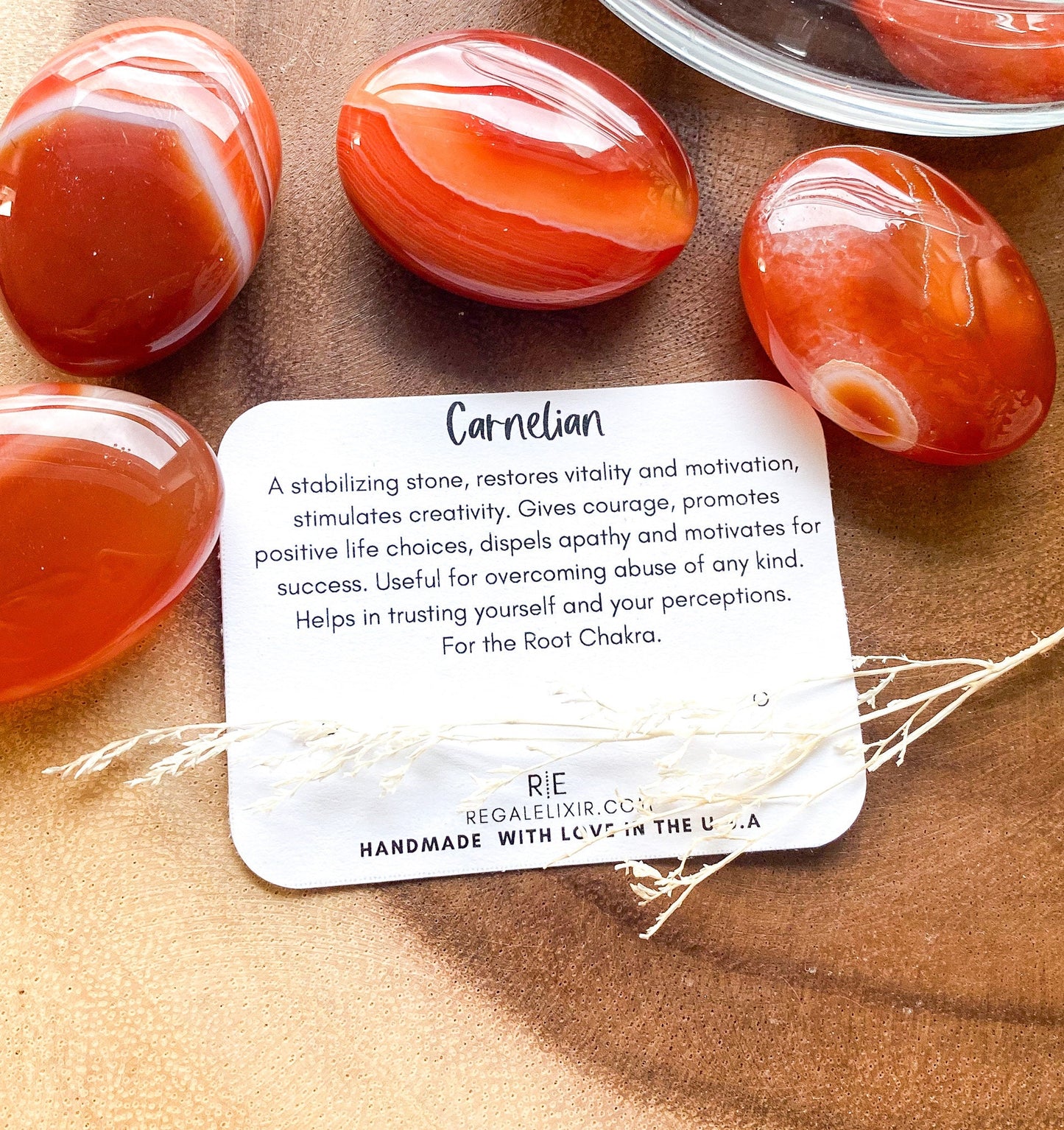 Carnelian palmstone, pocket stone