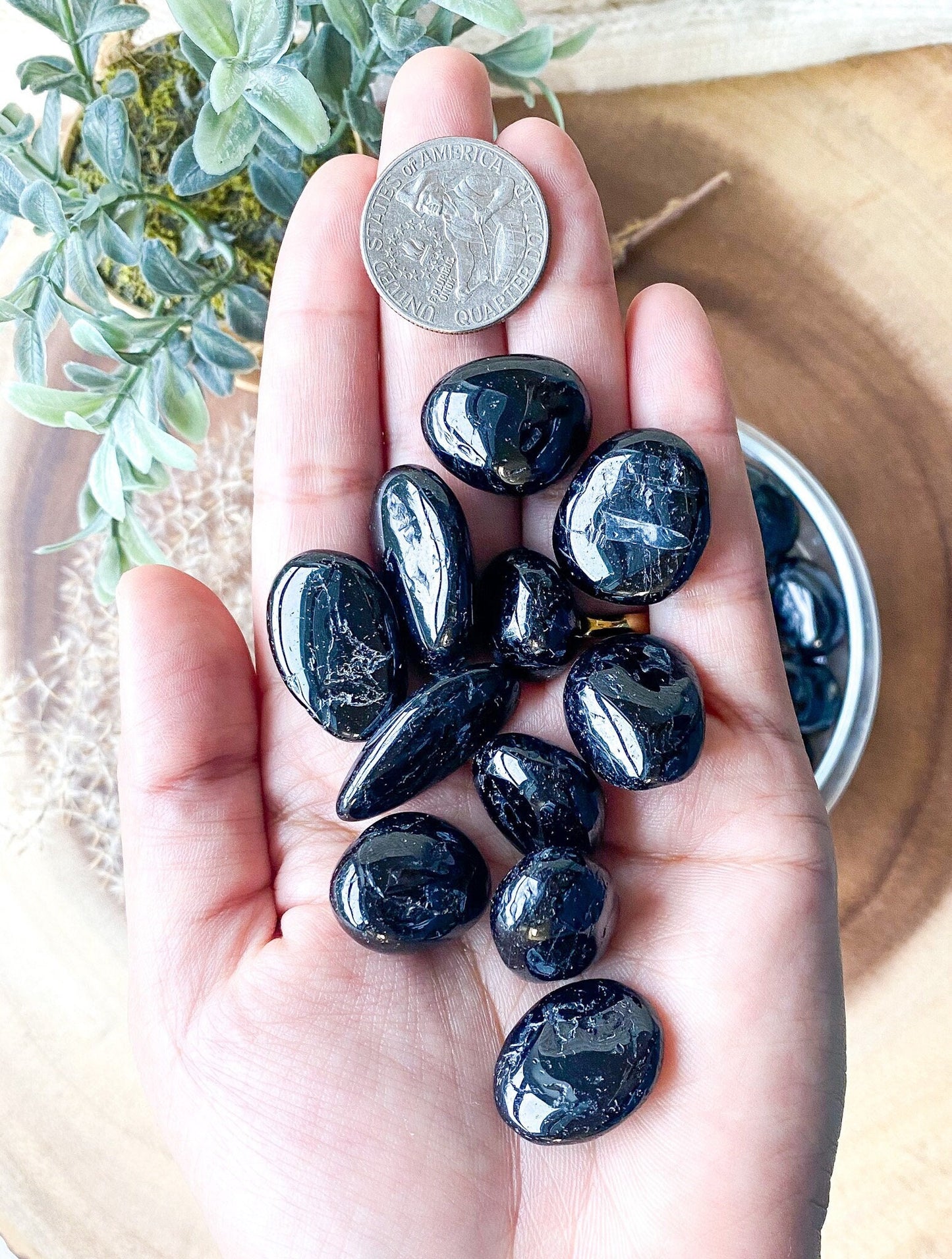 Black tourmaline tumbled, pocket stone