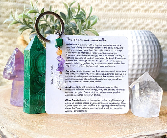 Genuine Malachite Keychain - Crystal Healing and Anxiety Relief