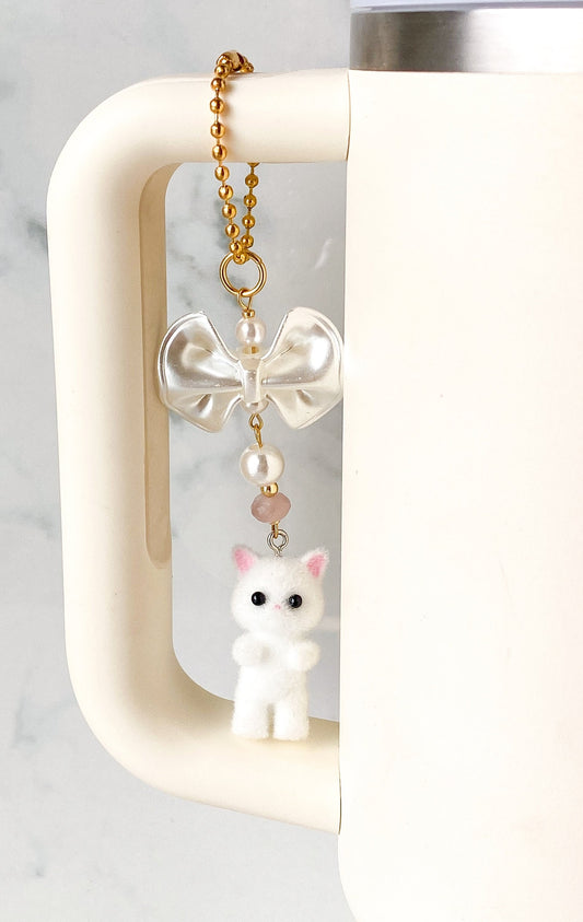 White Cat Tumbler Charm