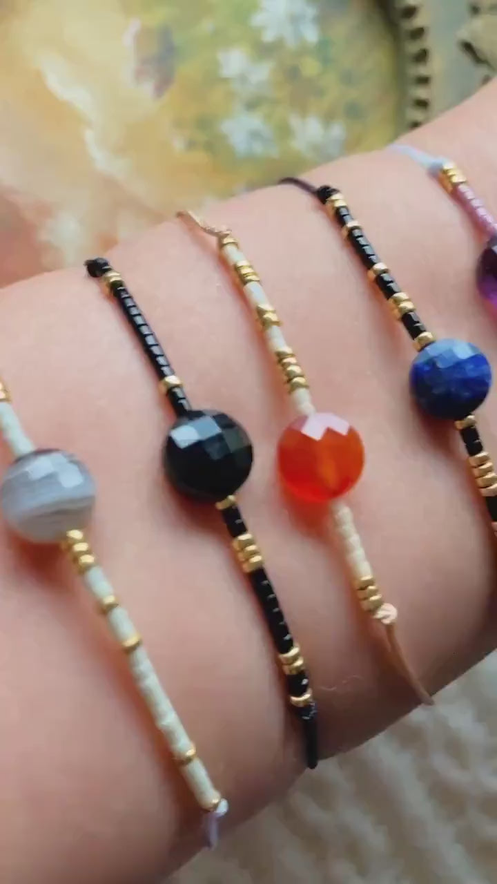 Dark Amethyst bracelet | Bracelet for Aquarius | Crystals for Aquarius | Crystal bracelet with Morse code