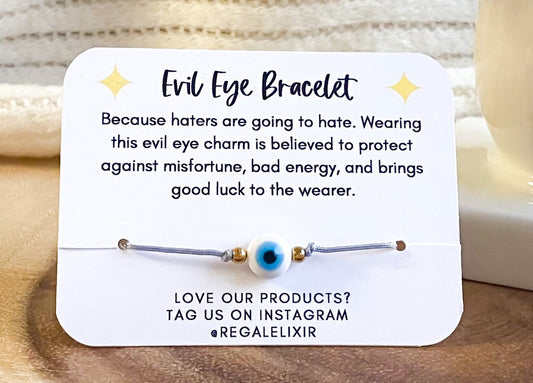 White Evil Eye Bracelet - Gray string