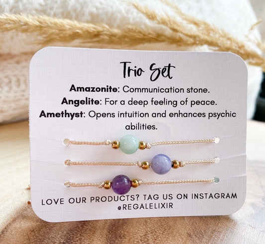 Amethyst - Amazonite - Angelite Trio Set Bracelet