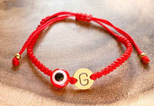 Red Evil Eye Bracelet with Initial