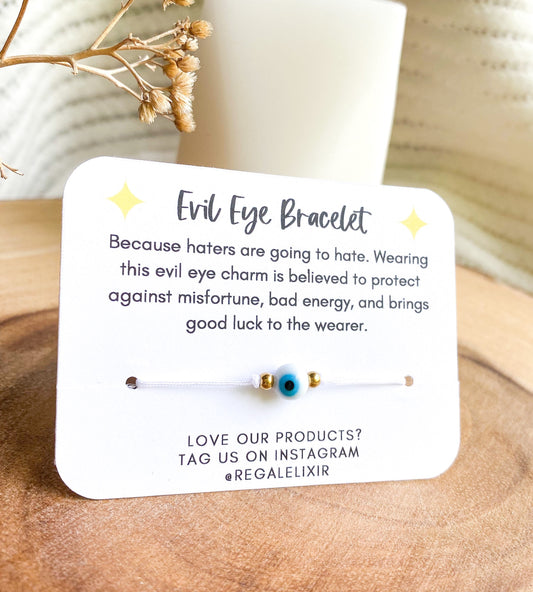 White Evil Eye Bracelet - Round Bead