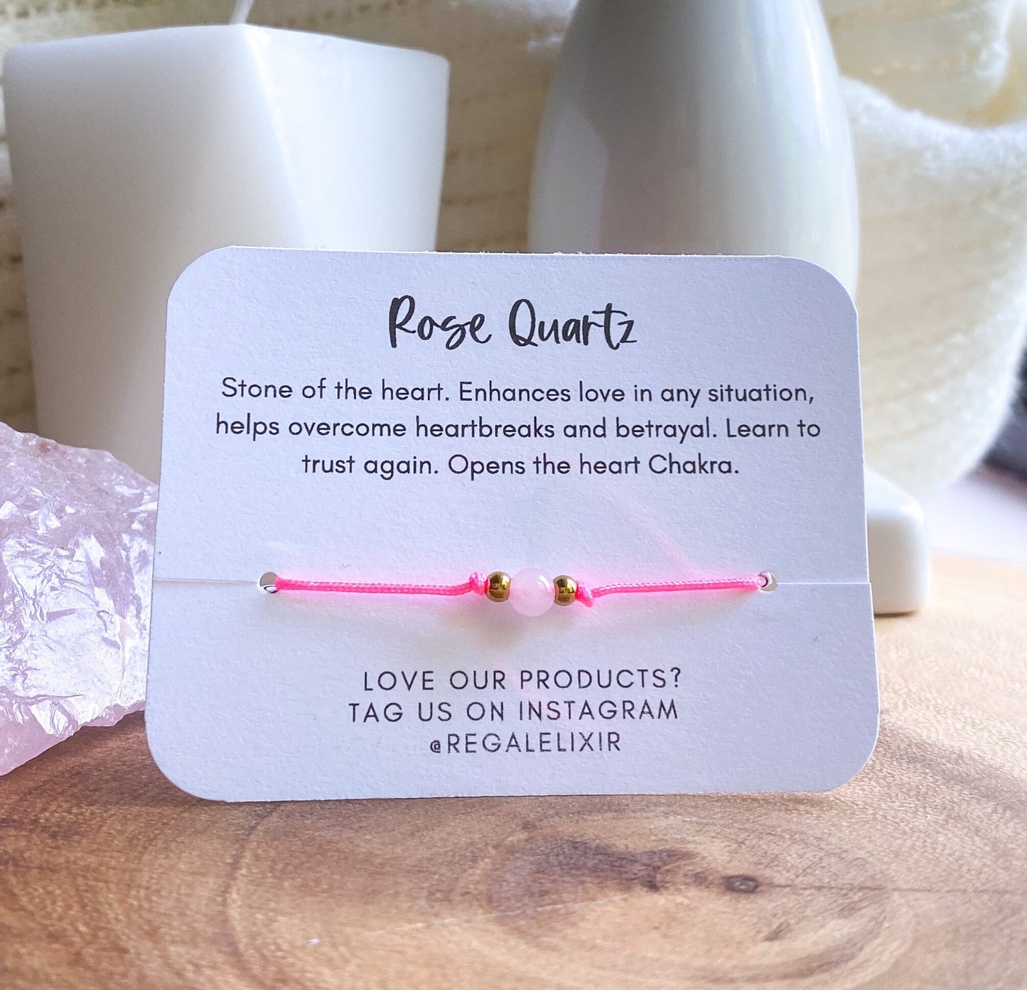 Rose Quartz Bracelet with Hot Pink String