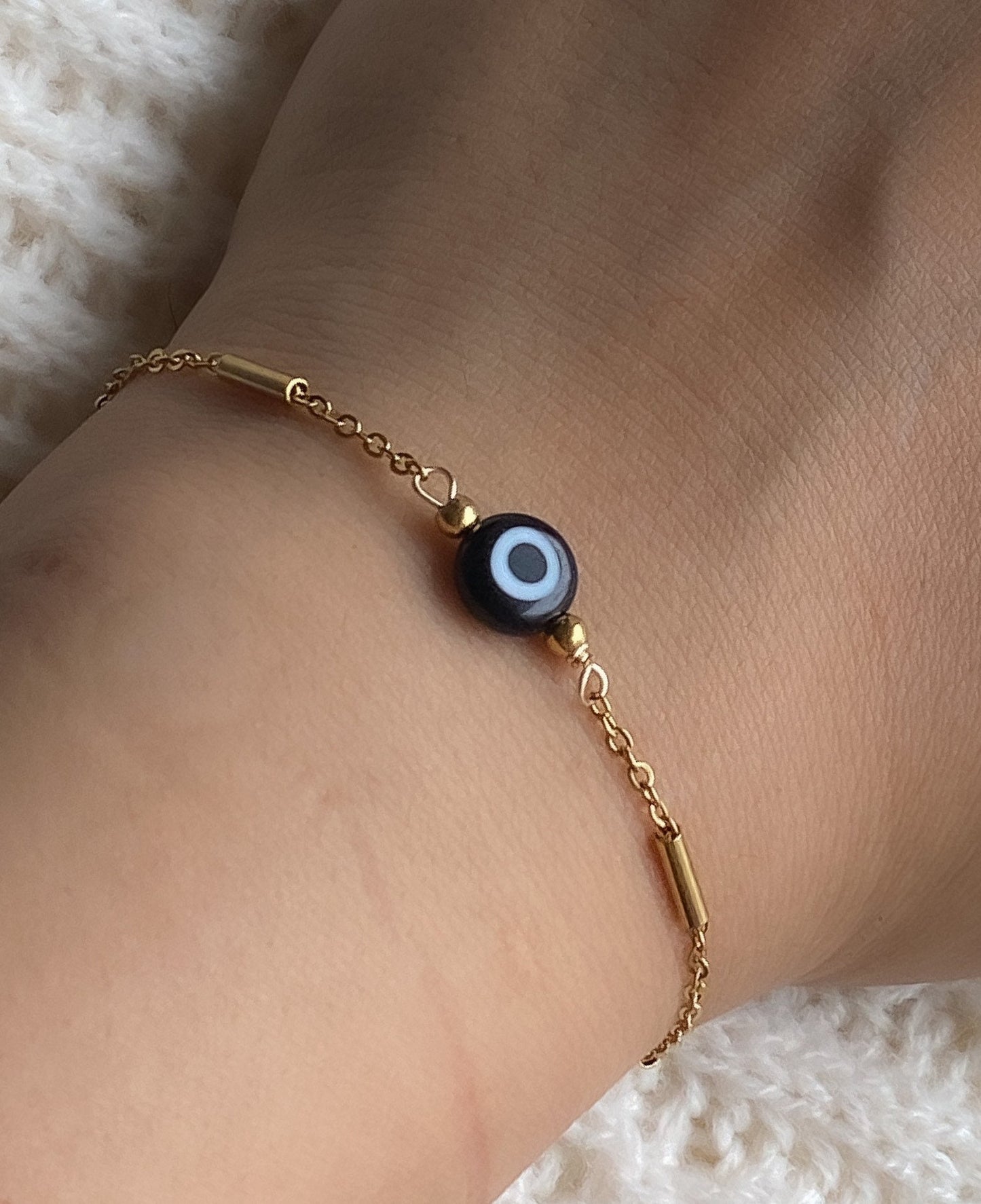 Black Evil Eye Bracelet with Gold Chain