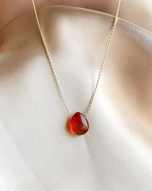 Red Agate Necklace with Gold Chain