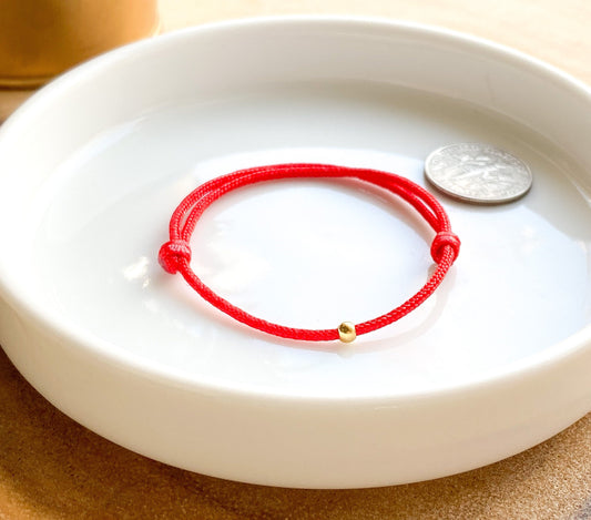 Red String with Dainty Gold Bead Bracelet