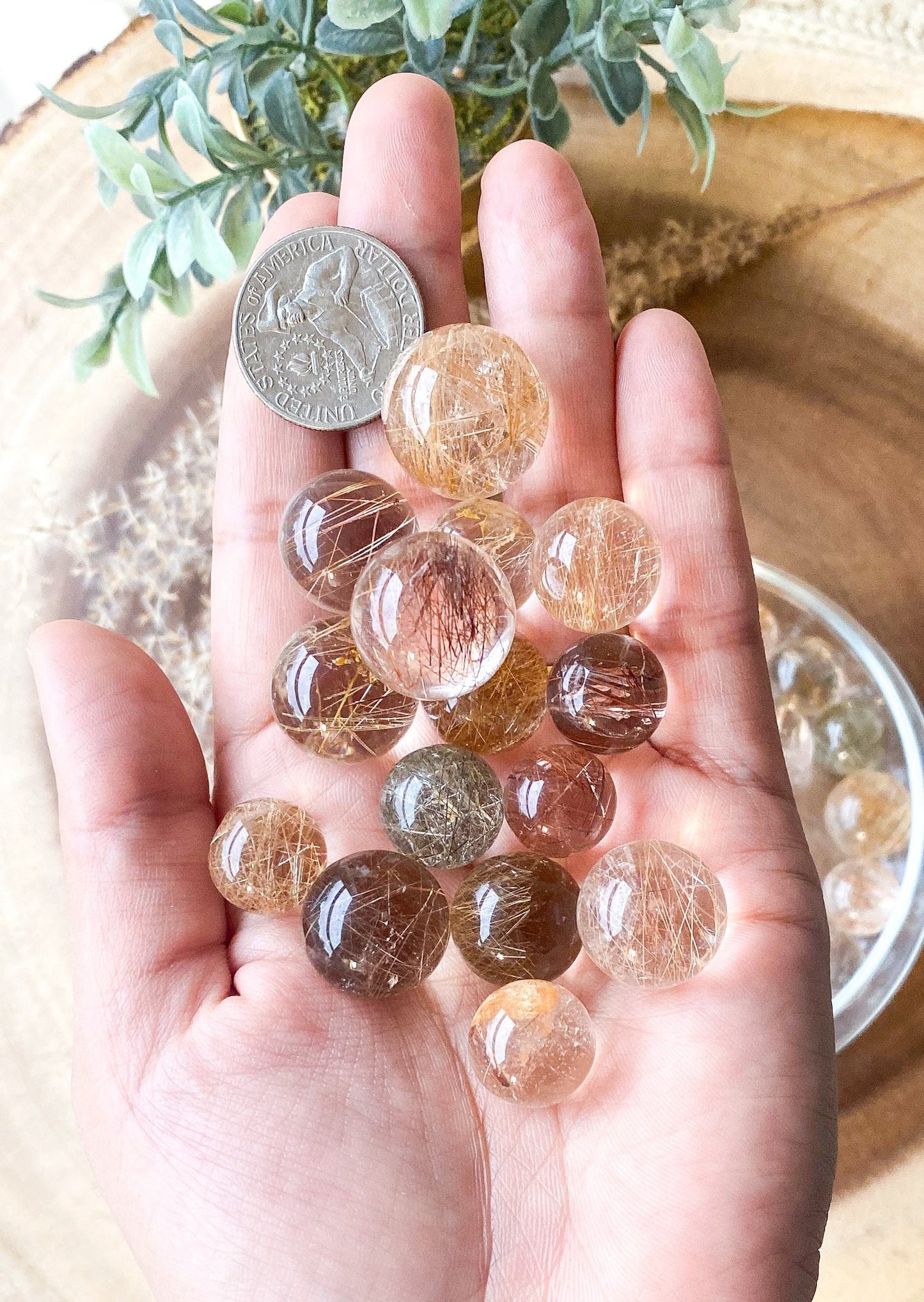 Gold rutile quartz mini sphere