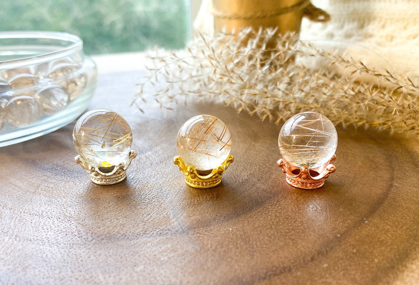 Gold rutile quartz mini sphere
